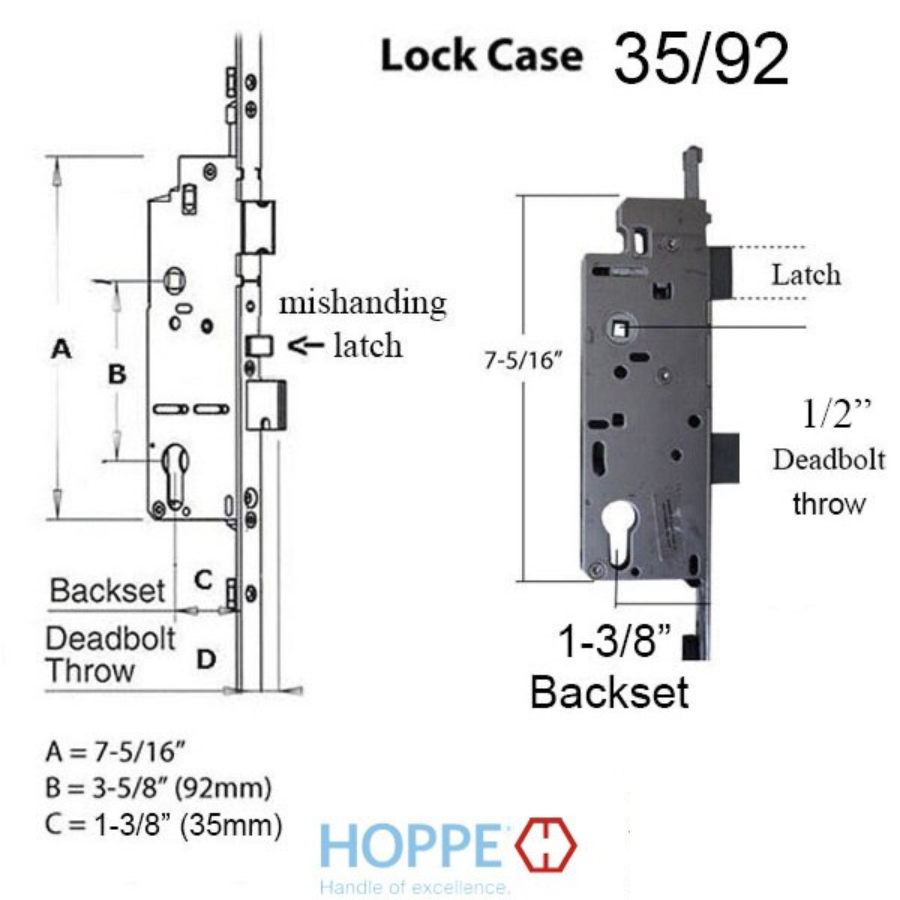 Hoppe Multipoint 1.38" Backset Manual Gear with Shootbolt