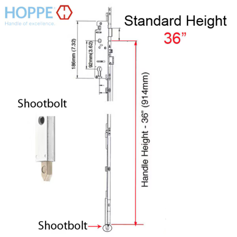 Hoppe Multipoint 1.38" Backset Manual Gear with Shootbolt