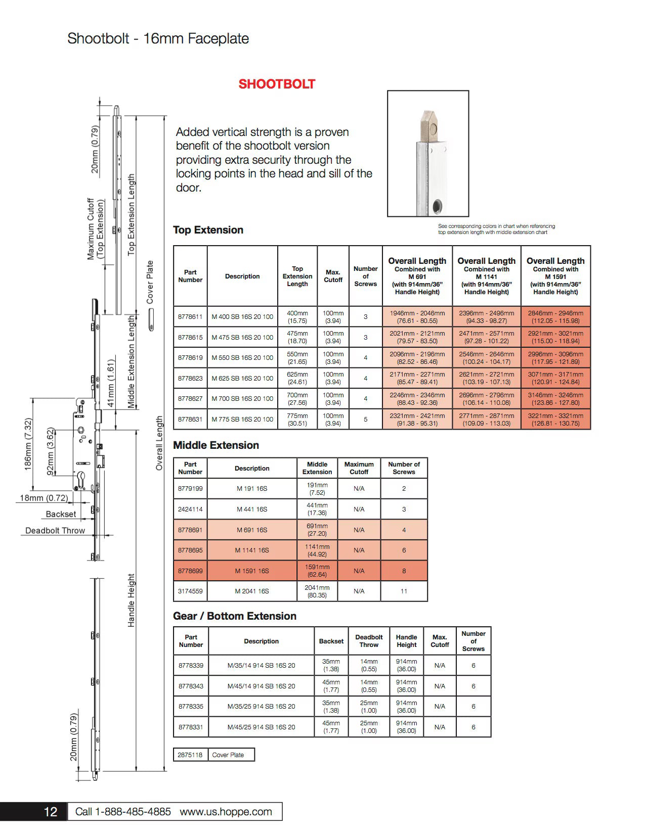 Hoppe Multipoint 1.38" Backset Manual Gear with Shootbolt