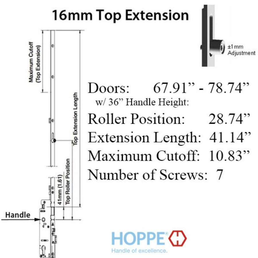 HOPPE 16mm Manual Top Extension, Roller @ 28.74", 41.14" Length