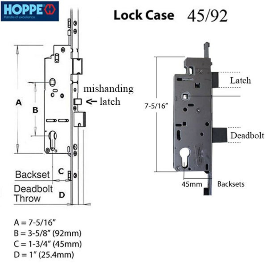 Hoppe Multipoint 1.77" Backset Manual Gear with Tongue Bottom Extension