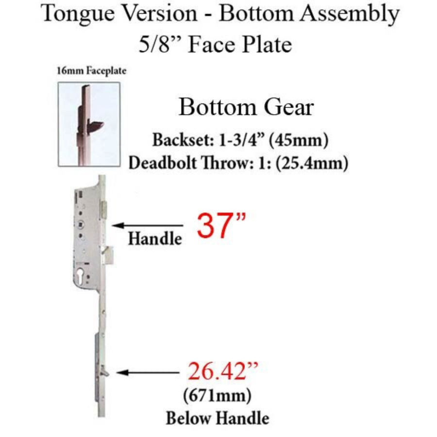Hoppe Multipoint 1.77" Backset Manual Gear with Tongue Bottom Extension