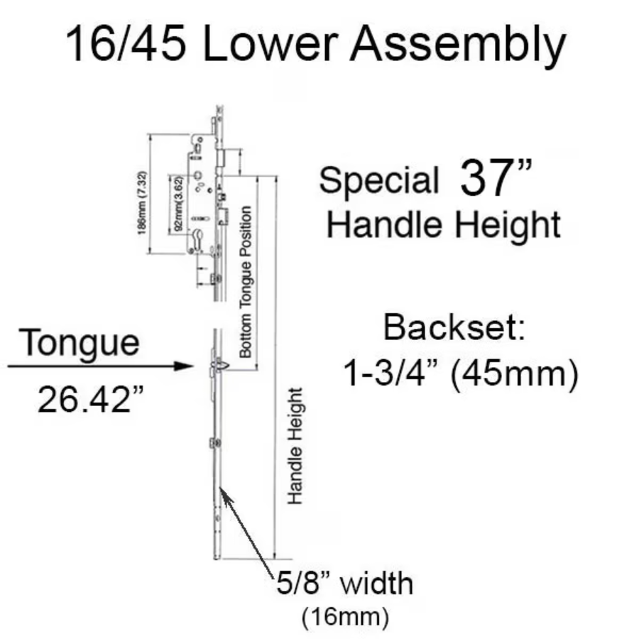Hoppe Multipoint 1.77" Backset Manual Gear with Tongue Bottom Extension