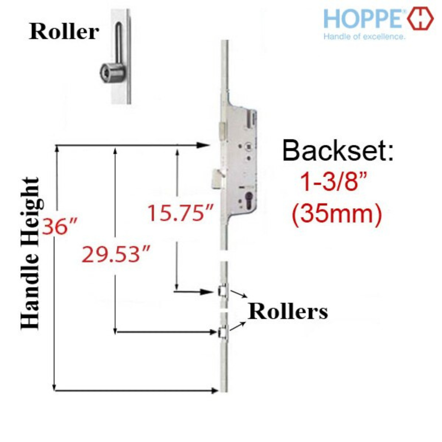 Hoppe Multipoint 1.38" Backset Manual Gear with Bottom Two Roller Extension