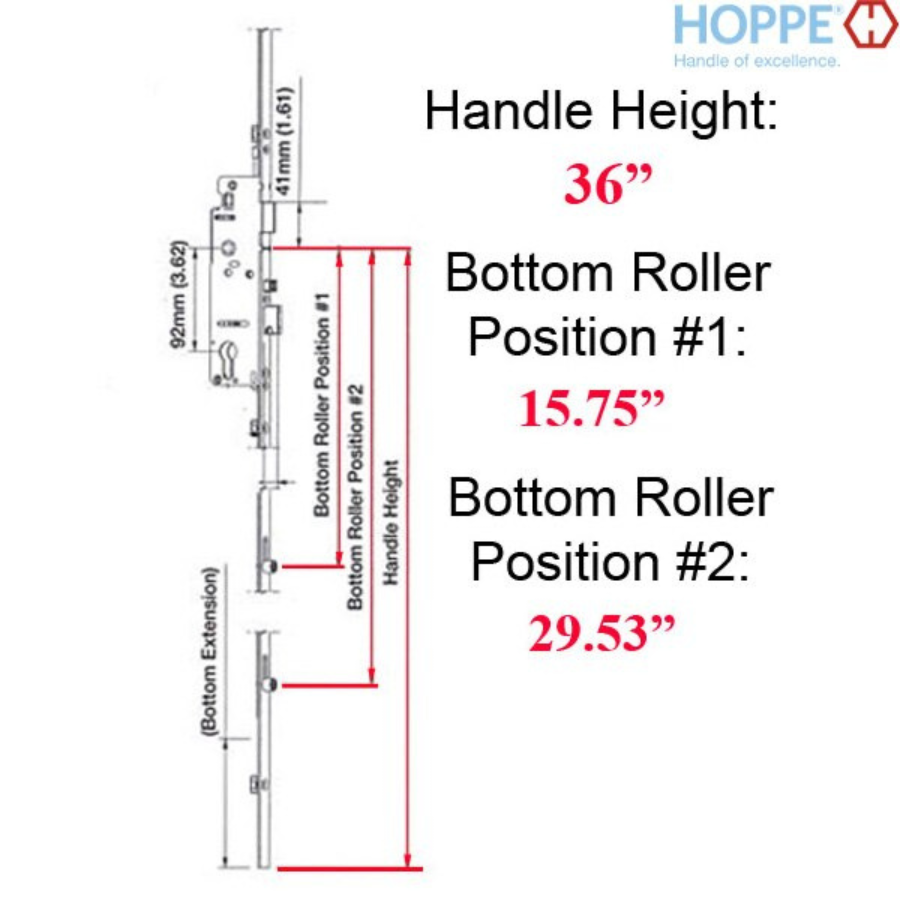 Hoppe Multipoint 1.38" Backset Manual Gear with Bottom Two Roller Extension