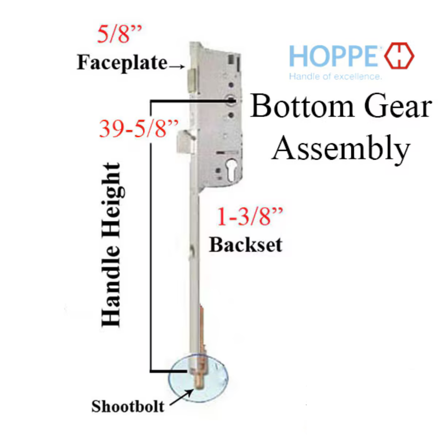 Hoppe 16mm Manual Gear, 35/92 Shootbolt, 1" Deadbolt, 39.62 Handle Height