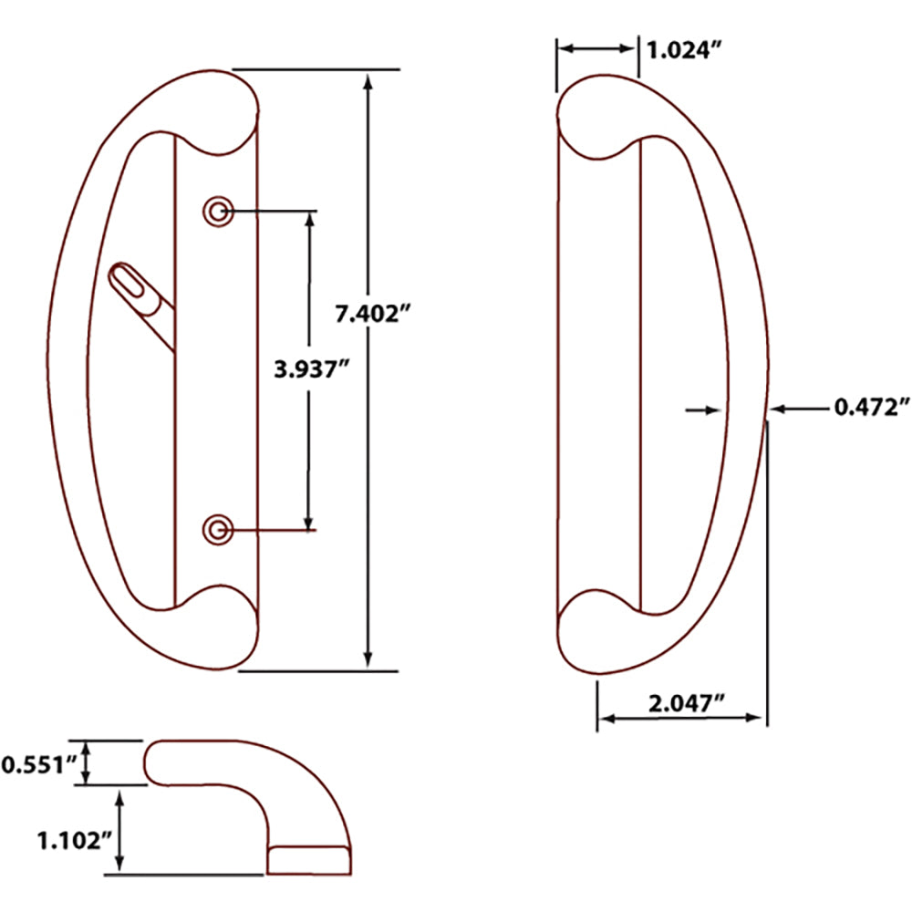 88190031 Sonoma Sliding Glass Door Handle in Polished Brass Finish Fits 3-15/16″ CTC Screw Holes