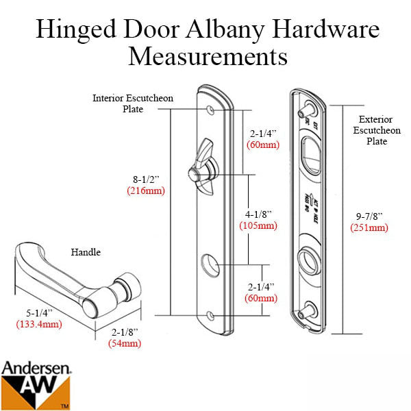 Andersen Door Handle Albany Active Single Hinged Door Hardware Stone - 9007547