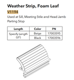 Marvin Sliding Patio Door Sill Weatherstrip V1138, Sold by foot - Beige