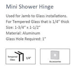 Mini Hinge for 1/4" Glass Shower Doors in Polished Chrome Finish