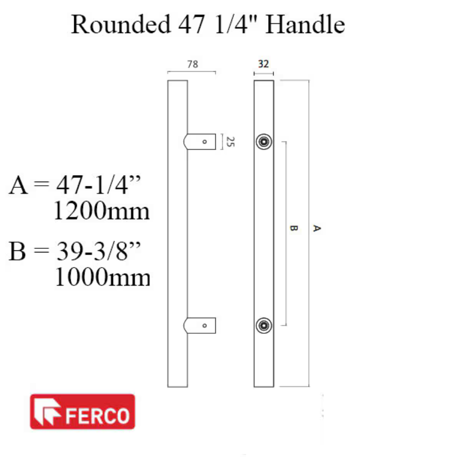 G-U FERCO ROUNDED 47-1/4" STRAIGHT PULL HANDLE - STAINLESS STEEL
