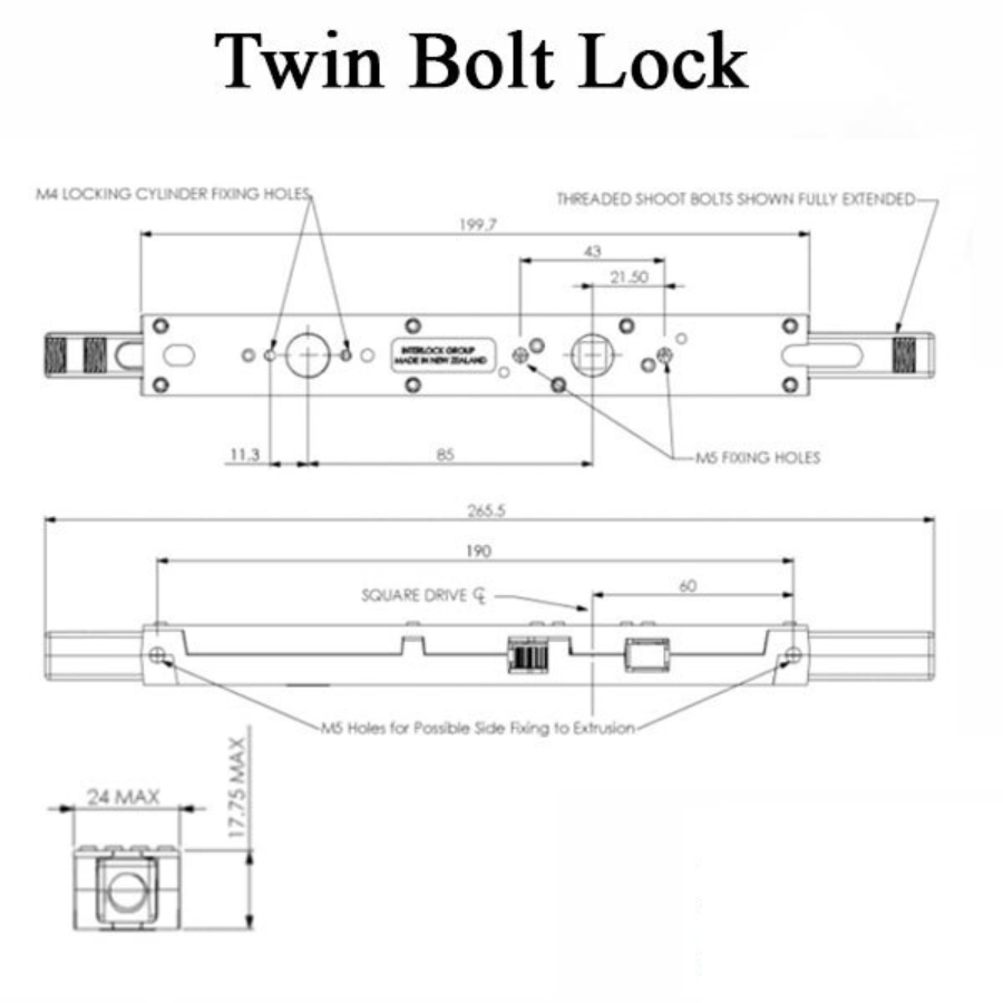 TWIN BOLT LOCK (TBL) 18MM FOR WOOD APPLICATIONS, NON-LOCKING