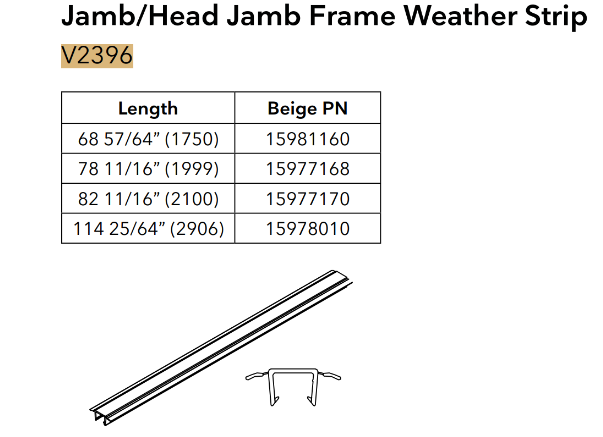 Integrity, CN 6-8 Parting Stop Weather Strip 81-1/8" *** Discontinued *** Replaced with V2396.