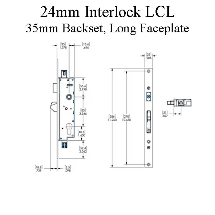 Interlock 24mm 4-Point Lever Compression Lock, Long/Extended Faceplate - Choose Backset
