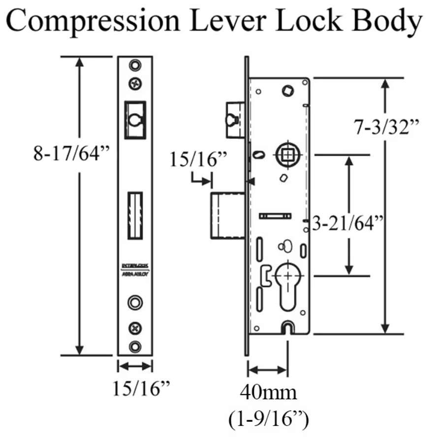 INTERLOCK LEVER COMPRESSION 24MM 2-4-POINT LOCK, 40/85, 1" DEADBOLT THROW, 1" ROD THROW