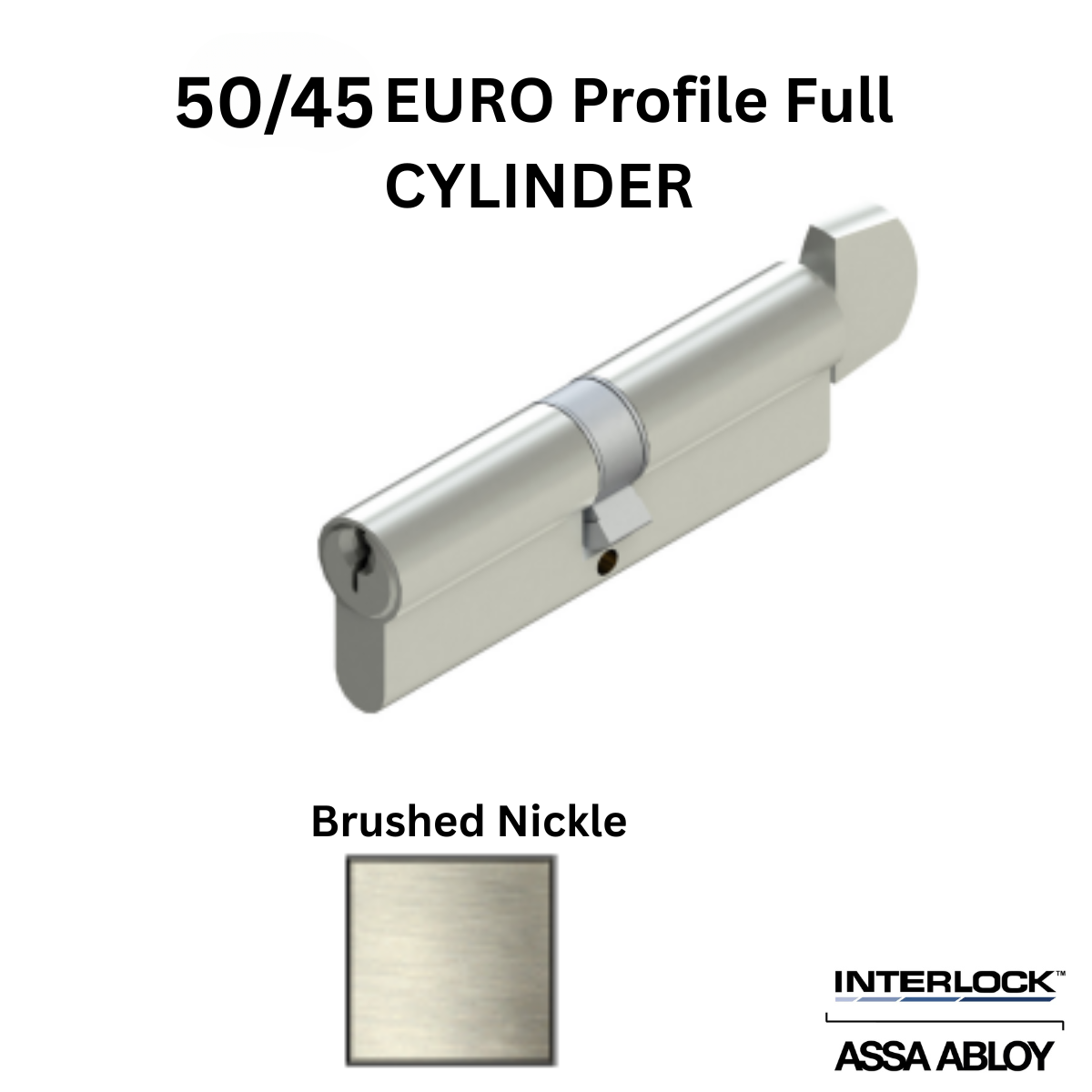 INTERLOCK Euro Profile Cylinder 50/45 Key outside / Thumbturn inside, BRUSHED NICKEL