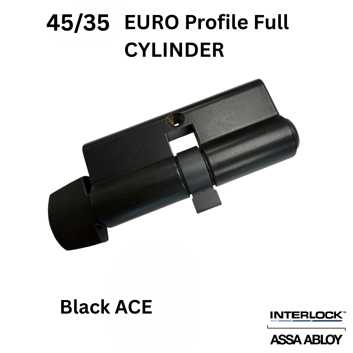 INTERLOCK Euro Profile Cylinder 45/35 Key outside / Small Thumbturn inside, Black Ace
