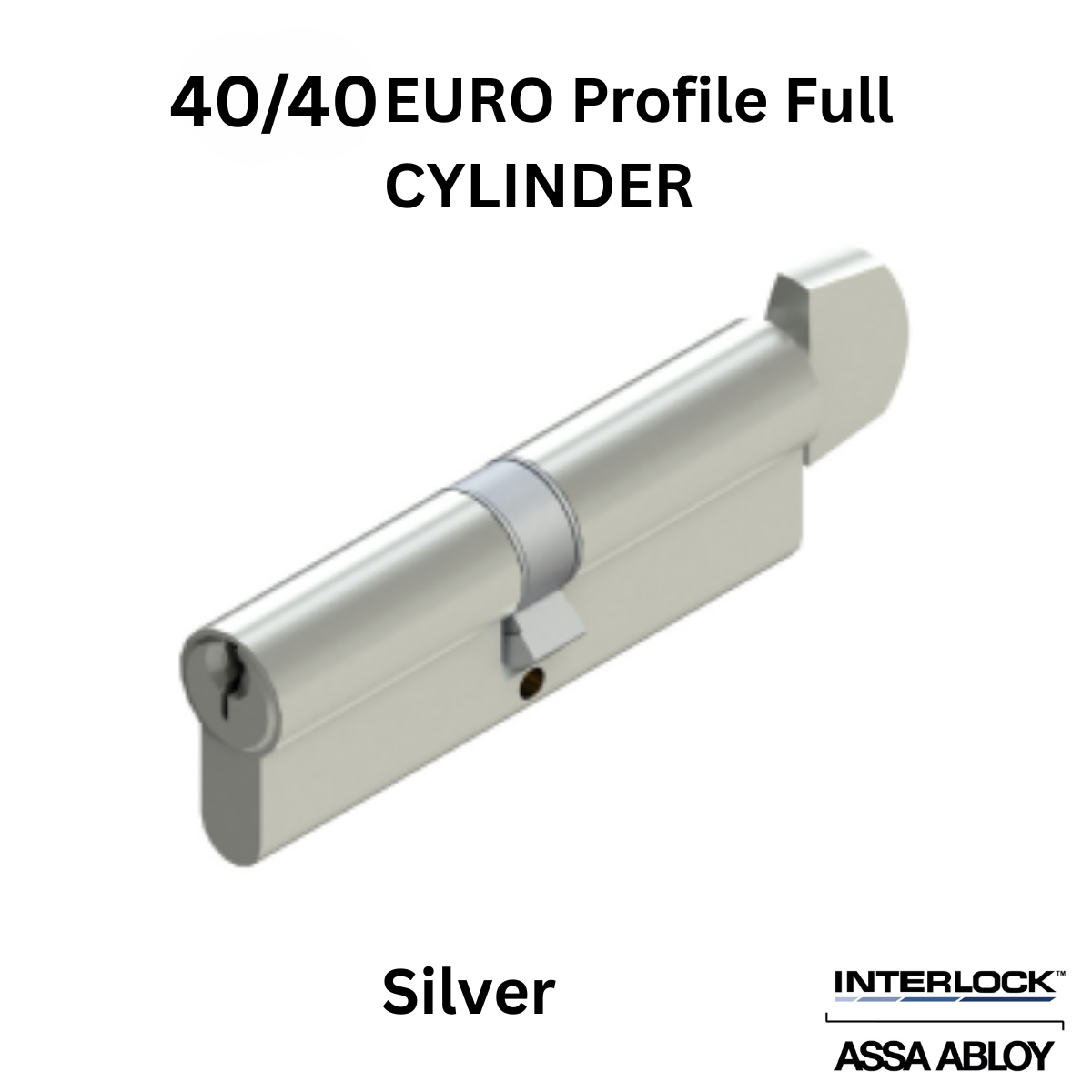 INTERLOCK Euro Profile Cylinder 40/40 Key outside / Small Thumbturn inside, Silver