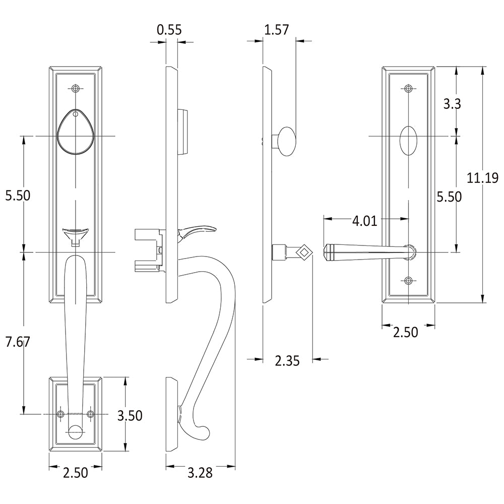 Solid Brass Entry Door Handle Set in Antique Black