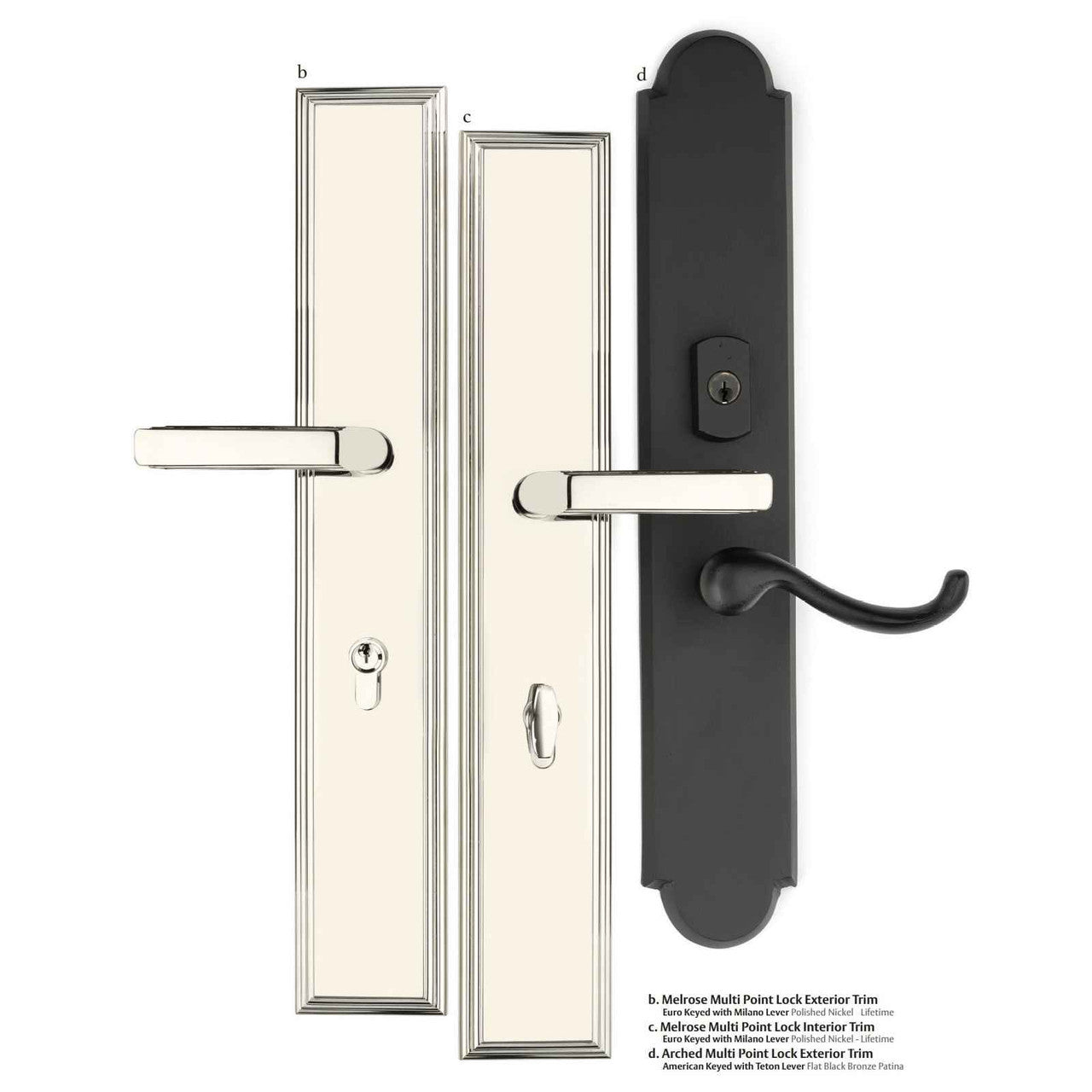 Emtek 1L1R51 Multi Point Lock Trim (Large Multi Point Entry Set) - Brass Plates, Modern Rectangular Style (2.9" x 17.5"), Keyed with Euro Cylinder Hub BELOW Handle