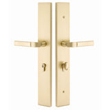 Emtek 1L1R51 Multi Point Lock Trim (Large Multi Point Entry Set) - Brass Plates, Modern Rectangular Style (2.9" x 17.5"), Keyed with Euro Cylinder Hub BELOW Handle