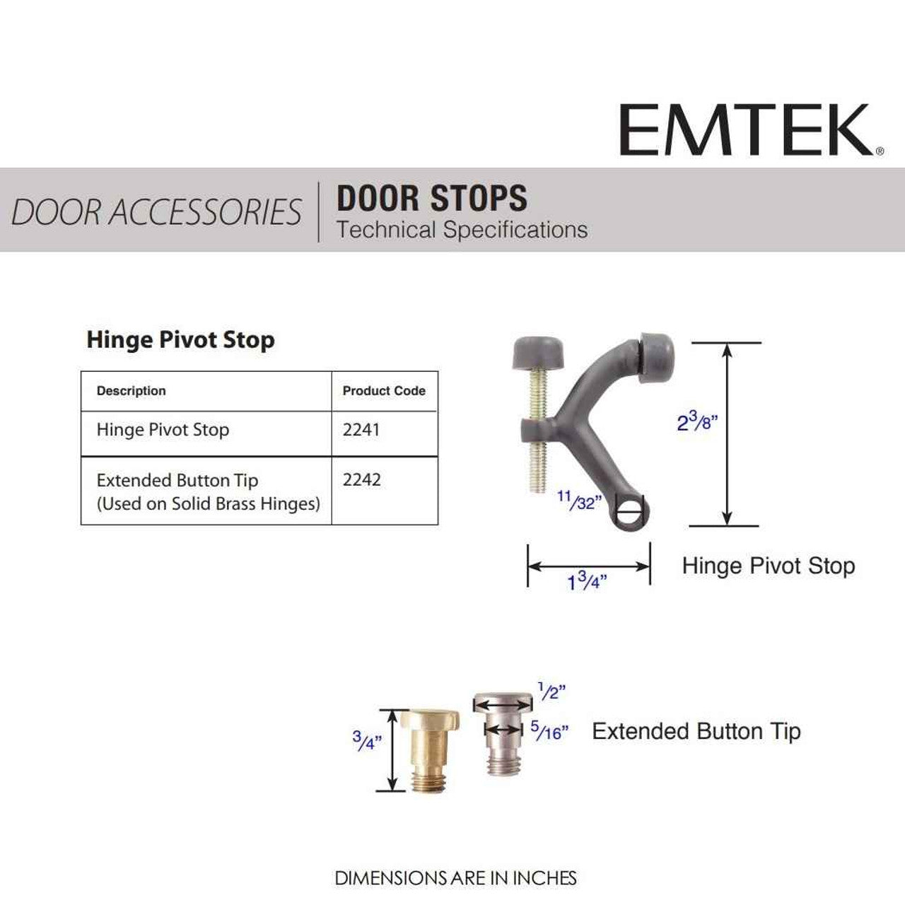 Emtek 2241 Hinge Pin Door Stop