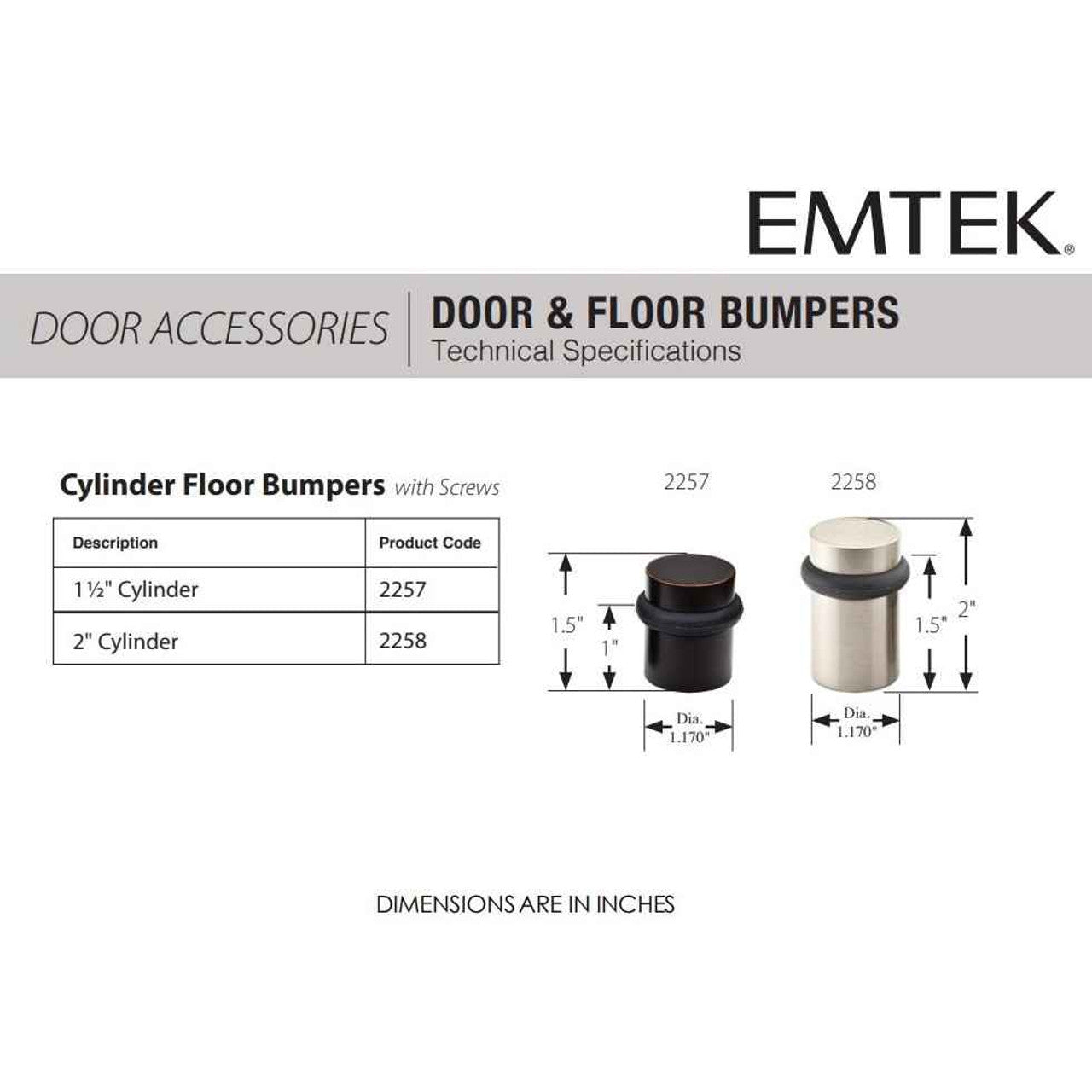 Emtek 2258 2" Cylinder Floor Bumper