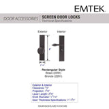 Emtek 2291 Screen Door Lock- Rectangle Style