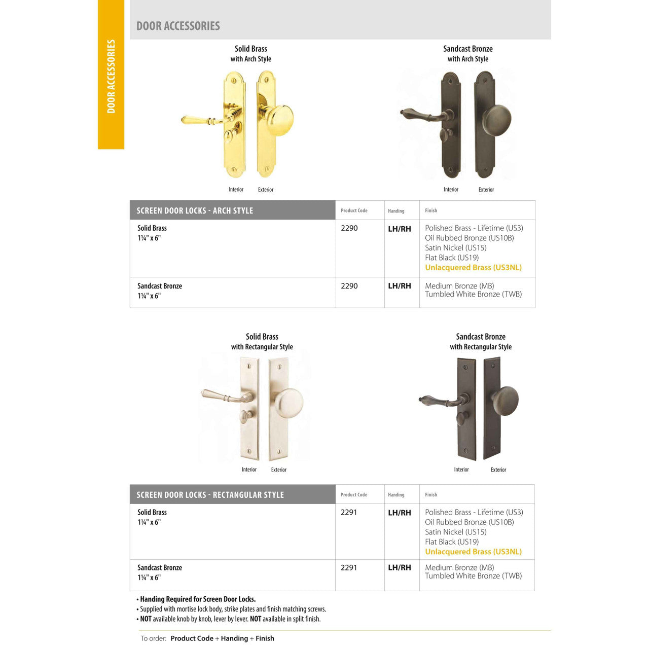 Emtek 2291 Screen Door Lock- Rectangle Style