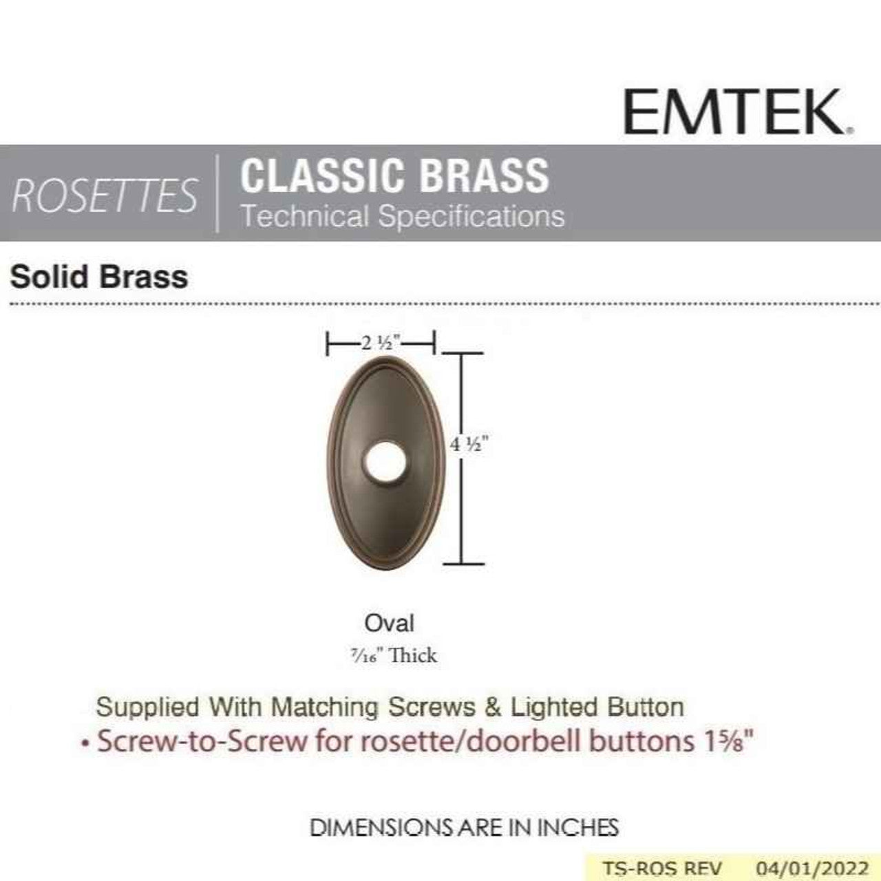 Emtek 2402 Brass Oval Door Bell Cover