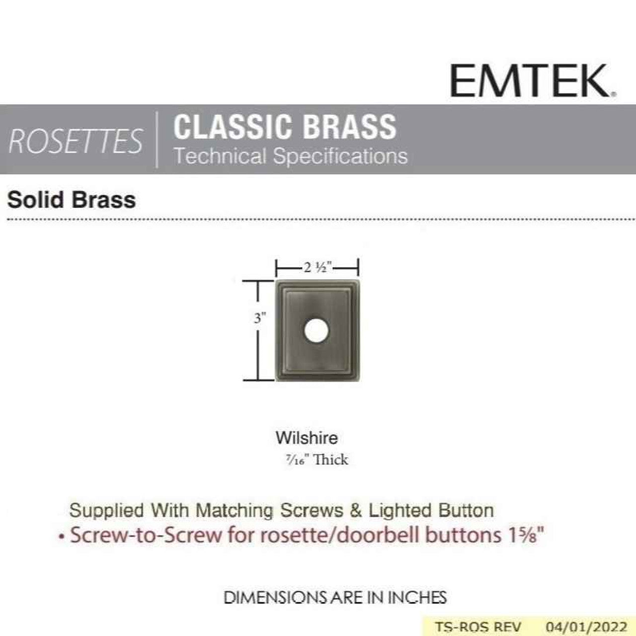 Emtek 2404 Brass Wilshire Door Bell Cover
