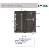 Emtek 91034 4 Inch Residential Duty Door Hinges with 5/8 Inch Round Corners (pair)