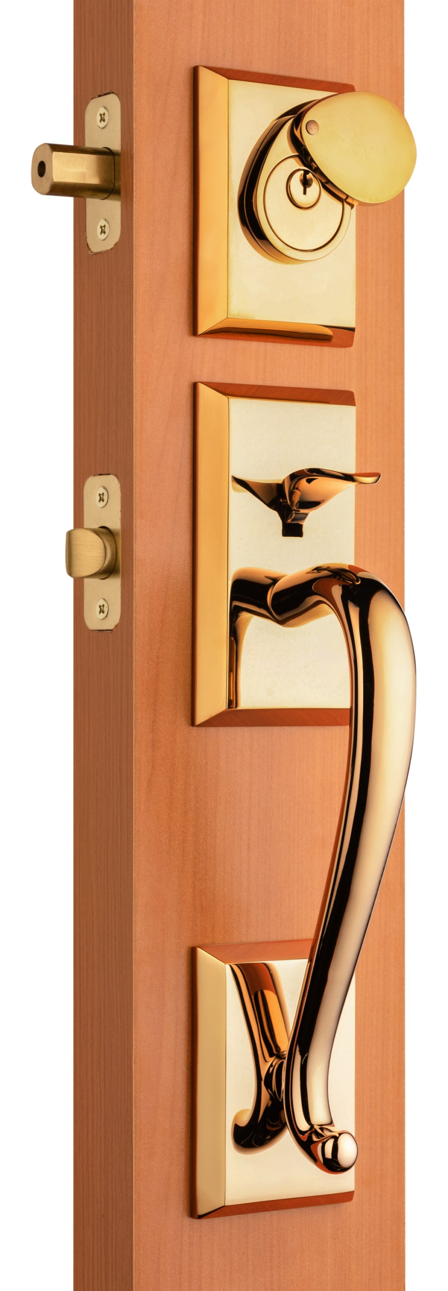 EAGH301CLPVDUS3 Rockwell Premium Savoy Solid Brass Single Cylinder Handle Set with Classic Wave Lever in Lifetime Brass finish