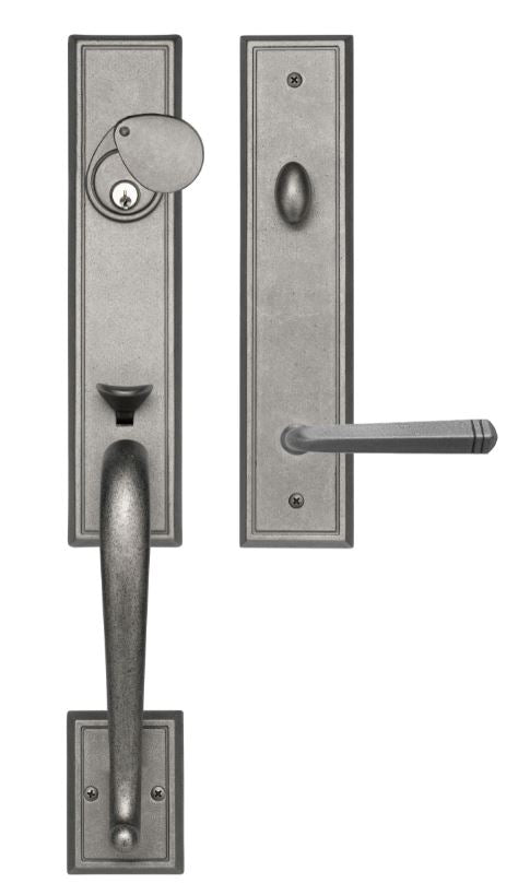 H47220CDN Rockwell Premium San Jose Solid Brass Entry Door Handleset in Distressed Nickel Finish for 5-1/2" CTC Double Bore