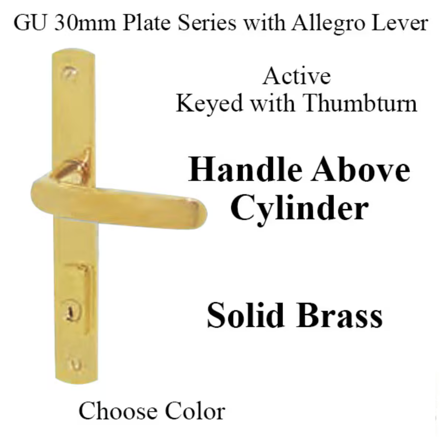 G-U ALLEGRO HANDLE & 30MM PLATE, ACTIVE, KEY & THUMBTURN (HANDLE ABOVE CYLINDER) CHOOSE COLOR