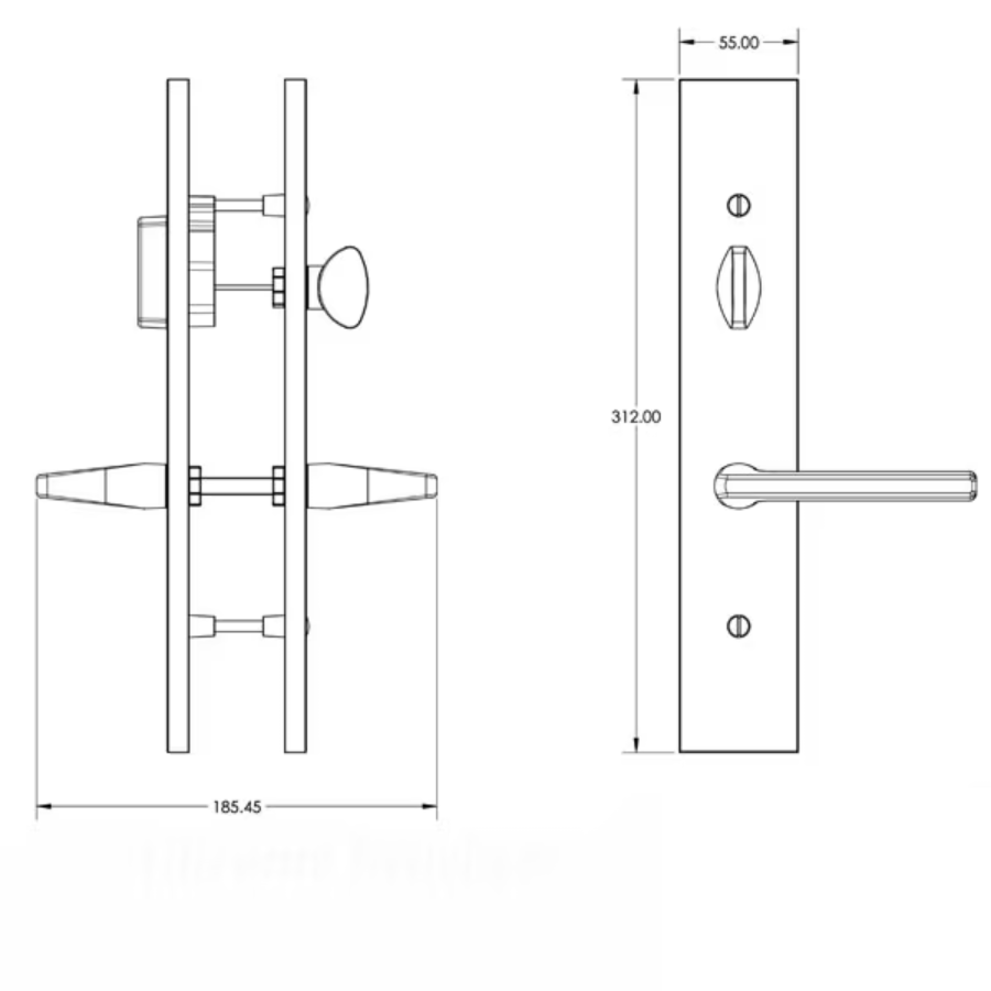 G-U ROMA HANDLE WITH 55 MM PLATE, ACTIVE, KEYED WITH THUMBTURN, HANDLE BELOW CYLINDER, SOLID BRASS - CHOOSE COLOR