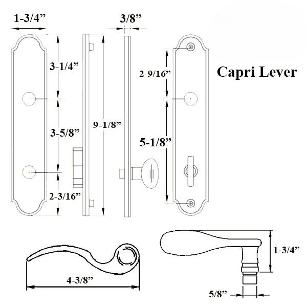 G-U CAPRI HANDLE & 45MM PLATE, ACTIVE, KEYED WITH THUMBTURN (HANDLE ABOVE CYLINDER) CHOOSE COLOR