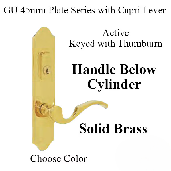 G-U CAPRI HANDLE & 45MM PLATE, ACTIVE, KEYED WITH THUMBTURN (HANDLE BELOW CYLINDER) CHOOSE COLOR