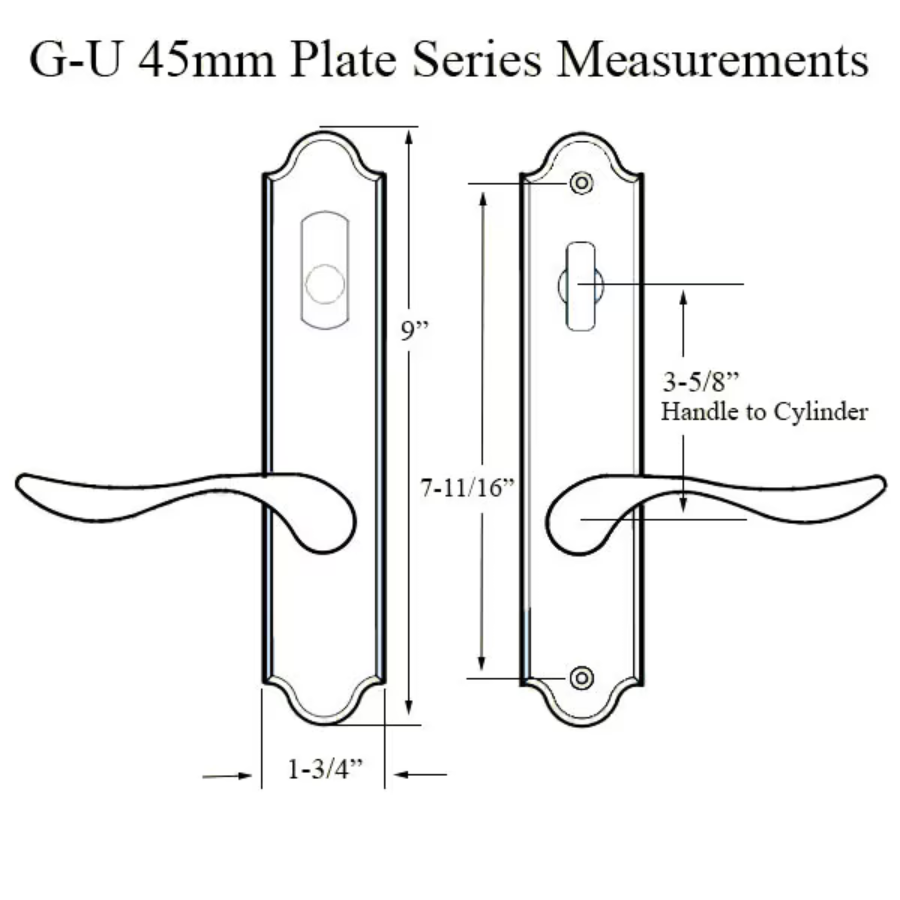 G-U VENICE HANDLE & 45MM PLATE, ZAMAC, ACTIVE, KEY & THUMBTURN (HANDLE BELOW CYLINDER) CHOOSE COLOR