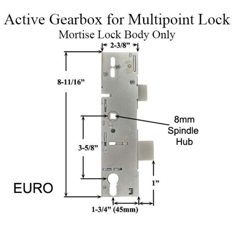 P1000 ACTIVE GEARBOX, 45/92 MORTISE LOCK CASE BODY, EURO VERSION