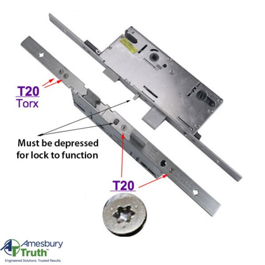 20mm P2000 Active 45/92 Spl Mortise Lock Body, American Version Gearbox
