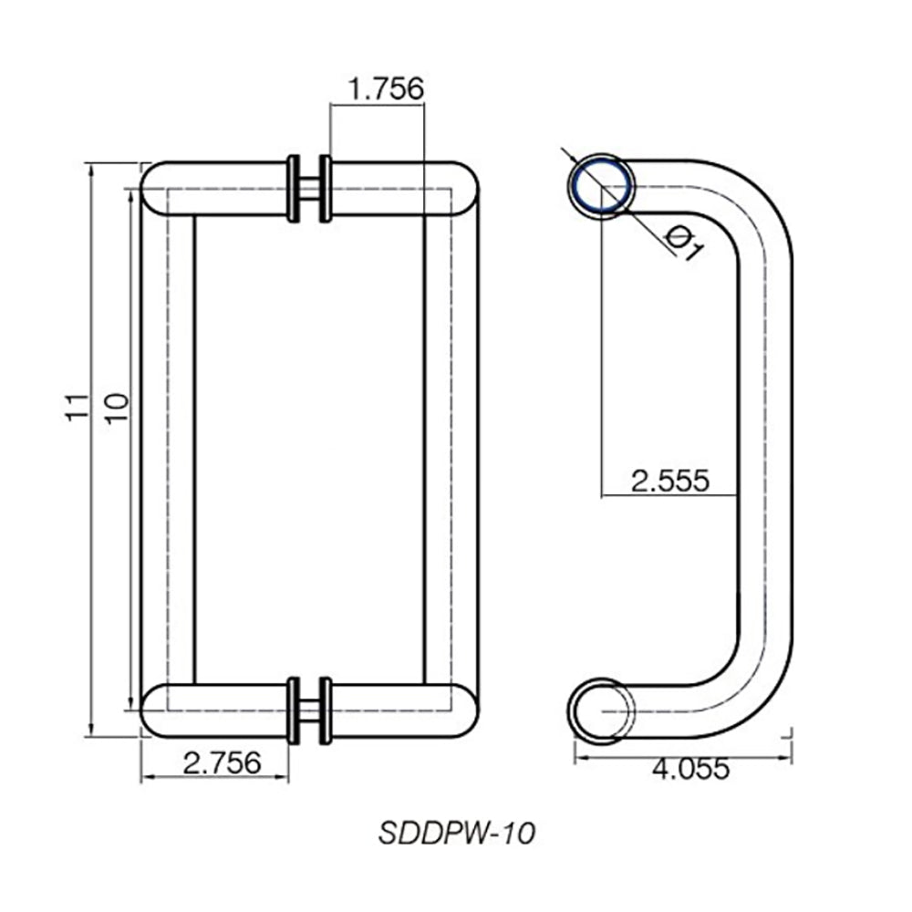 SDDPW1-10-PS Rockwell 10″ Offset Back to Back Tempered Glass Mount Commercial Swing Door Pull Handle in Polished Stainless