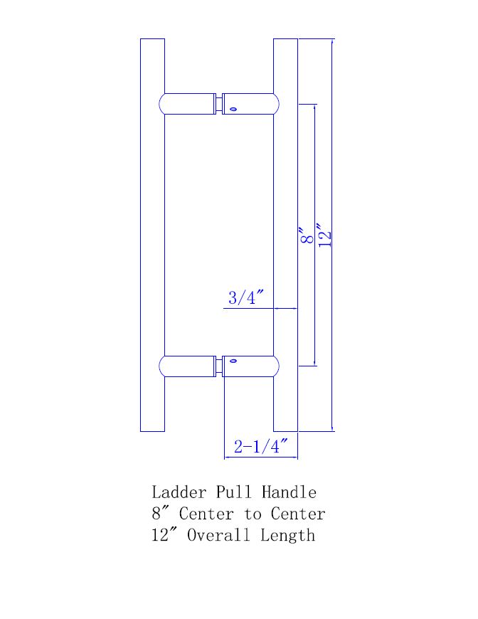 SDHLP8BS Rockwell 8 inch Back to Back Ladder Pull in Brushed Nickel for Heavy Glass Frameless Shower Doors
