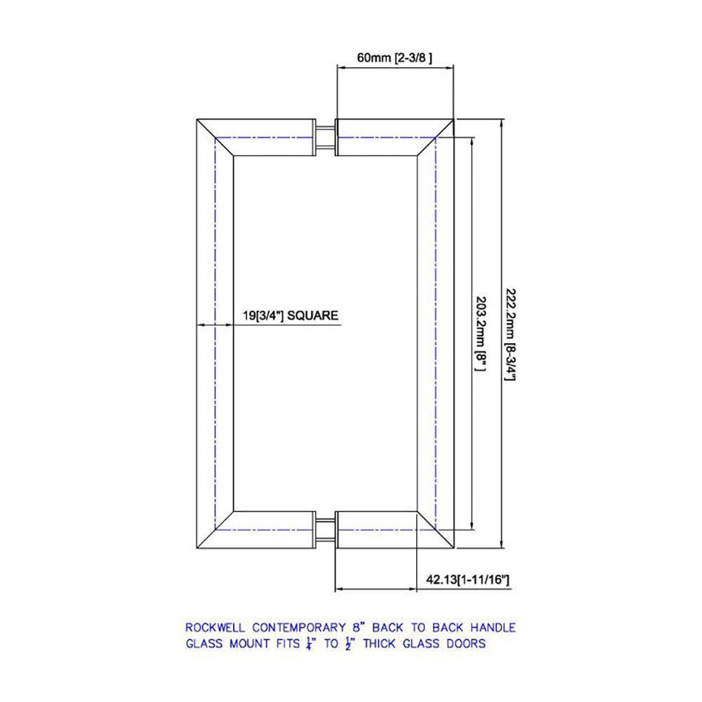 SDHQ8ORB 8″ SQUARE BACK TO BACK PULL IN ANTIQUE BLACK FINISH FOR HEAVY GLASS FRAMELESS SHOWER DOORS