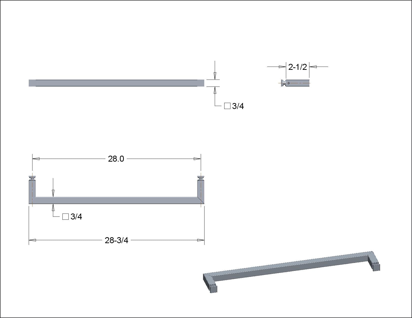 SDPSQT28PS Rockwell 28" Square Corner Single Side Towel Bar in Polished Chrome Finish For Glass Shower Doors