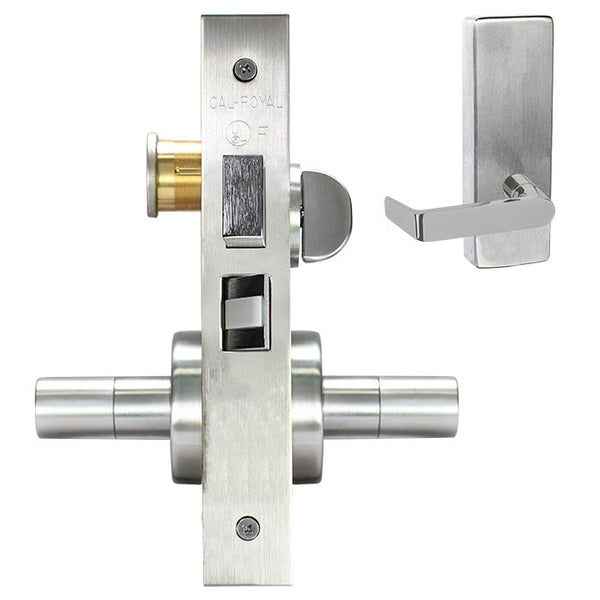 Cal-Royal NM8050 Mortise Office Lockset - GE Lever & Escutcheon In Brushed Chrome (Right Mount)