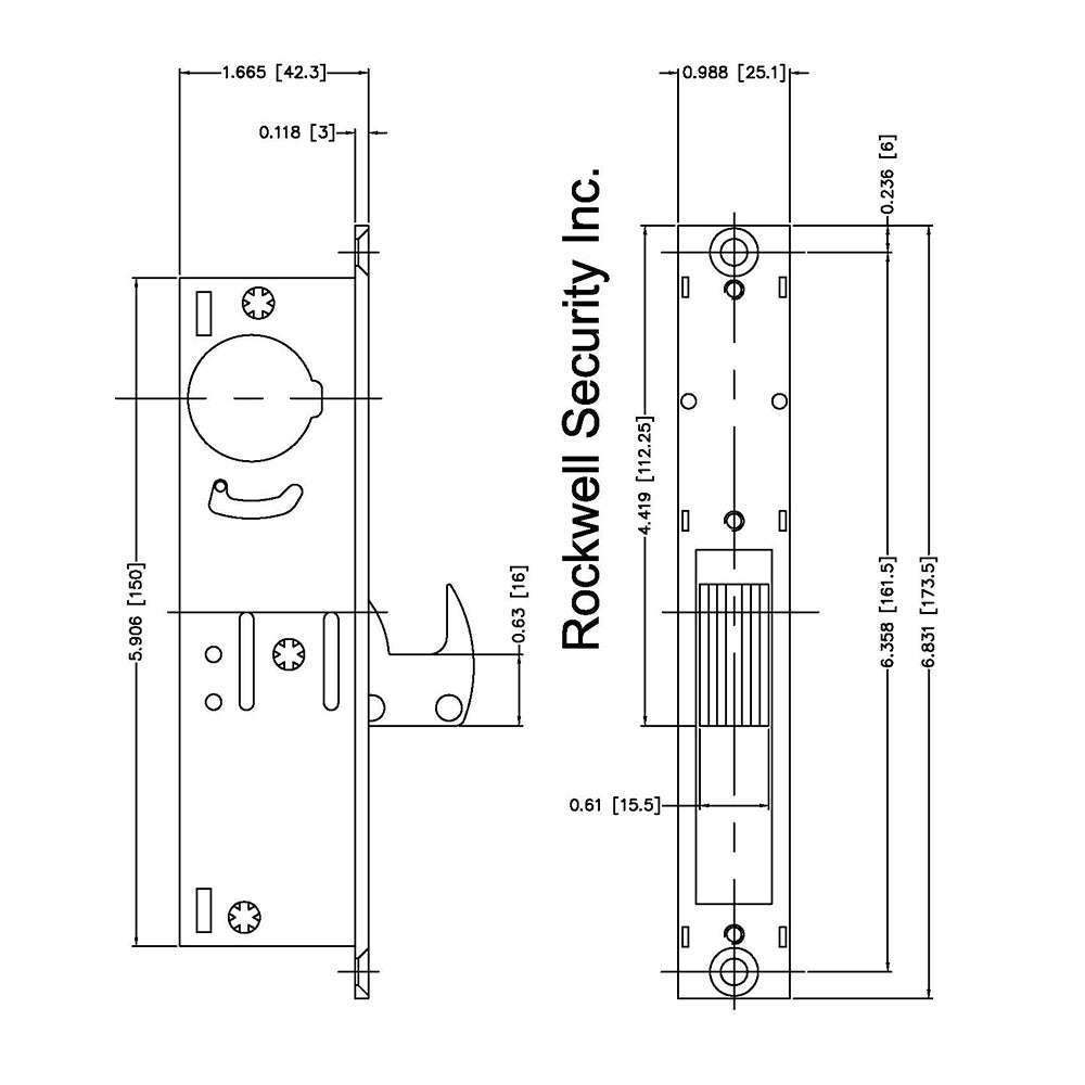 SFHB00118 Rockwell Steel Deadlocking Hook Bolt Mortise Lock 1-1/8 Backset