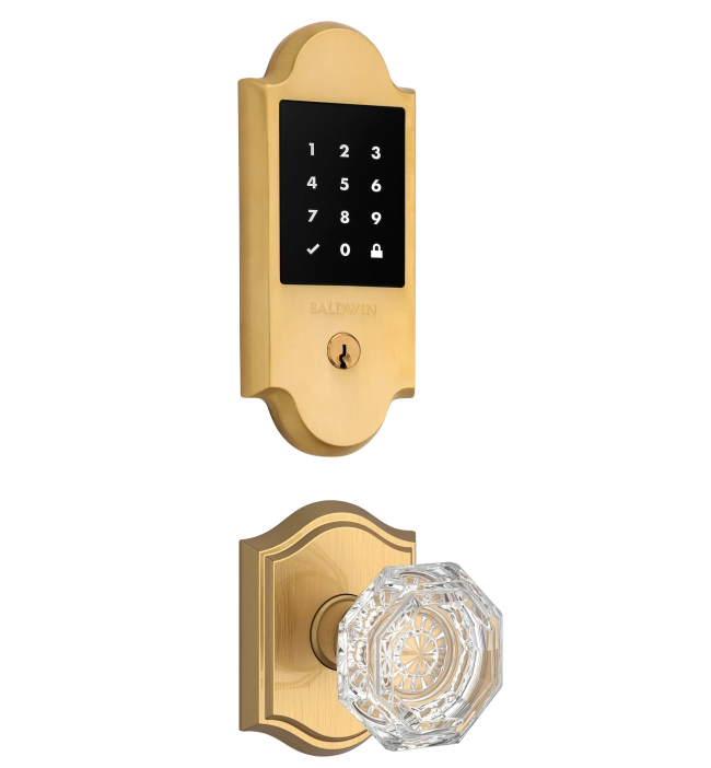Baldwin Boulder Touchscreen Electronic Deadbolt and Crystal Passage Knob Set with Arch Rose