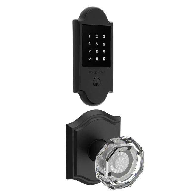 Baldwin Boulder Touchscreen Electronic Deadbolt and Crystal Passage Knob Set with Arch Rose