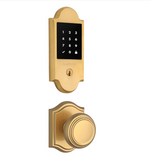 Baldwin Boulder Touchscreen Electronic Deadbolt with Z-Wave Technology and Crystal Passage Knob Set with Arch Rose